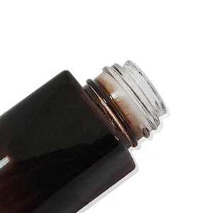20 ml square painted brown cosmetic glass lotion bottle with gold aluminum dropper