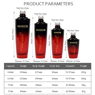 Empty Black Gradient Red 30ml 50ml 100ml 130ml Cosmetic Bottle Packaging Lotion Glass Skincare Container Sets