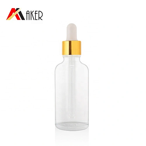 Factory supply empty round shape 50ml clear essential oil glass bottle with dropper