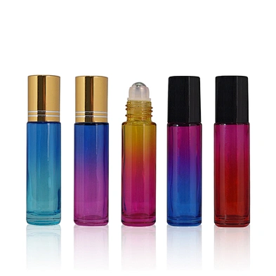 10ml mini in stock roll on bottle rainbow gradient color blue pink yellow glass roller ball bottle oil roller bottle