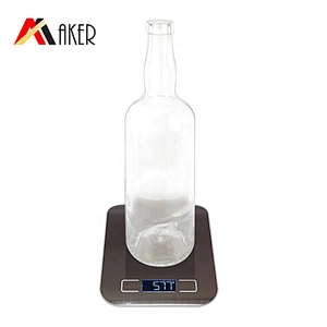 Unique boston round empty 750ml clear whisky glass liquor bottle with aluminum covered rubber stopper