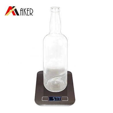 Unique boston round empty 750ml clear whisky glass liquor bottle with aluminum covered rubber stopper