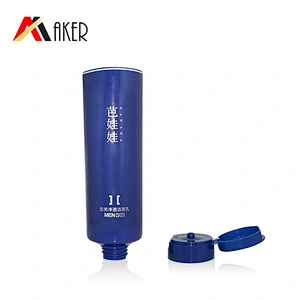 Empty 150ml LDPE plastic blue round cosmetic face wash cleanser cream tube packaging for men