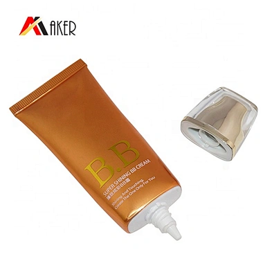 Empty 30ml luxury gold oval bb cream aluminum plastic cosmetic tube container with acrylic cap