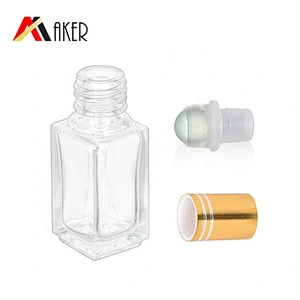 Newest design square shape empty clear 3ml roll on glass bottle for perfume oil with roller and cap