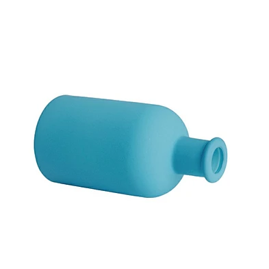 Decorative matte aquamarine blue empty round glass aromatherapy flower rattan reed diffuser bottle100ml with aluminium wooden co