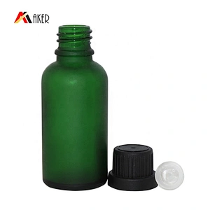 Newest design boston round shape empty 30ml green frosted glass dropper bottles with screw cap