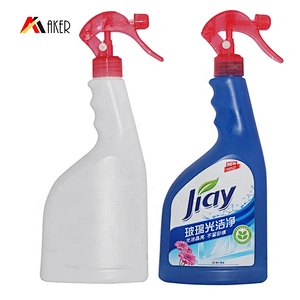 Flat shape 350ml 600ml hdpe plastic liquid detergent bottle with trigger sprayer