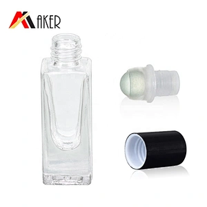 China supplier transparent 5ml empty square glass roll on perfume bottle with glass roller