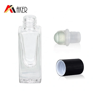 China supplier transparent 5ml empty square glass roll on perfume bottle with glass roller