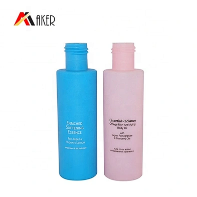 Wholesale rubber touch effect 120ml blue round cosmetic HDPE plastic bottle with screw cap