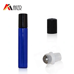 2020 New arrival cobalt blue 5ml 10ml glass roll on bottle with stainless steel roller and plastic screw cap