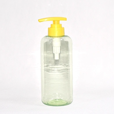 Wholesale 500ml transparent round PET cosmetic plastic shampoo bottle with lotion pump with short lead time