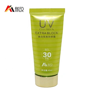 Hot sale empty green 40ml LDPE plastic cosmetic sunscreen cream tube packaging with gold aluminum covered screw cap