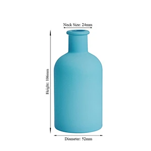 Decorative matte aquamarine blue empty round glass aromatherapy flower rattan reed diffuser bottle100ml with aluminium wooden co