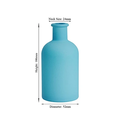 Decorative matte aquamarine blue empty round glass aromatherapy flower rattan reed diffuser bottle100ml with aluminium wooden co