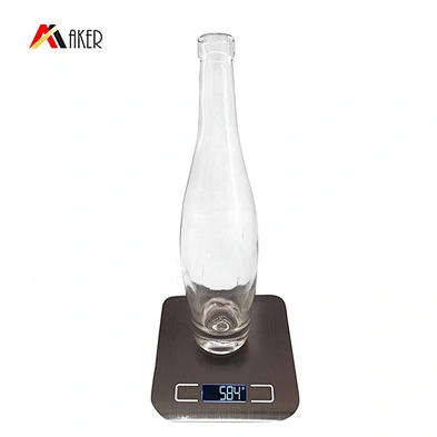 wholesale 550ml transparent unique shaped crystal glass sparking wine bottle with polymer rubber stopper