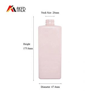 Factory supply empty cosmetic 450ml pink PET plastic square shampoo bottle supplier