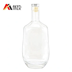empty flat 750ml Whiskey wine bottle clear glass bottle with polymer rubber