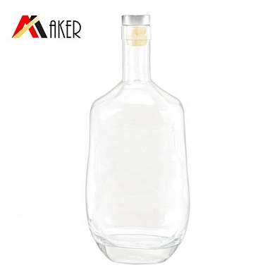 empty flat 750ml Whiskey wine bottle clear glass bottle with polymer rubber