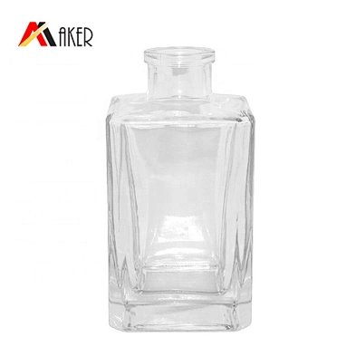 High quality empty 50ml clear square fragrance perfume reed diffuser glass bottle with screw cap