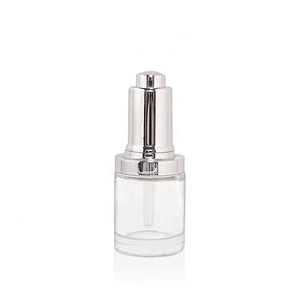 Luxury clear 100ml square cosmetic crystal glass serum oil bottle with electroplated press dropper