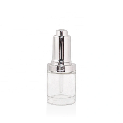 Luxury clear 100ml square cosmetic crystal glass serum oil bottle with electroplated press dropper