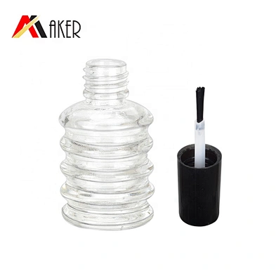 New design empty 5ml clear cosmetic glass nail polish bottle with black screw cap and brush