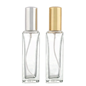 Custom luxury 15ml clear glass perfume bottles empty square shaped crystal glass spray perfume bottle with gold mist sprayer
