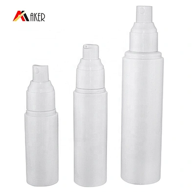 Hot sale 50ml white body mist PET plastic perfume spray bottle packaging with plastic mist sprayer or cream pump