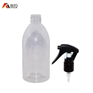 Wholesale empty clear round shape 250ml PET plastic trigger spray detergent bottle with black mini trigger sprayer