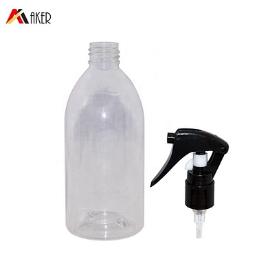 Wholesale empty clear round shape 250ml PET plastic trigger spray detergent bottle with black mini trigger sprayer