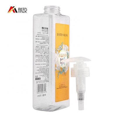 Empty 500ml 550ml clear square shape PET plastic lotion shampoo bottle with pump