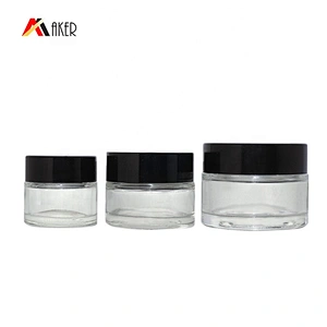 Mini size empty clear round 9ml 10ml 20ml cosmetic glass cream jar with black screw cap
