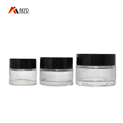 Mini size empty clear round 9ml 10ml 20ml cosmetic glass cream jar with black screw cap