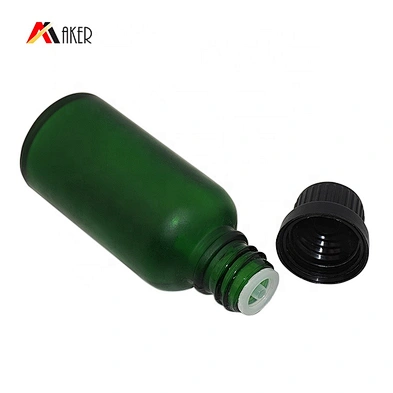 Newest design boston round shape empty 30ml green frosted glass dropper bottles with screw cap