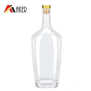 New empty square clear 750ml whisky glass wine bottles vodka bottle  with gold aluminum covered polymer rubber stopper