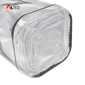 China supplier 700ml clear square liquor bottles empty glass rum vodka whisky bottle with cap