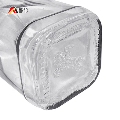 China supplier 700ml clear square liquor bottles empty glass rum vodka whisky bottle with cap