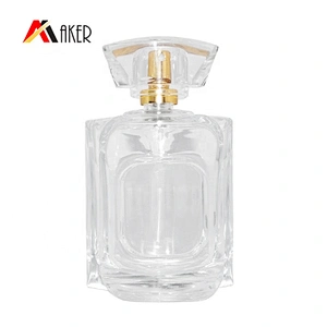 100ml clear unique shape glass perfume bottle with perfume sprayer for wholesale