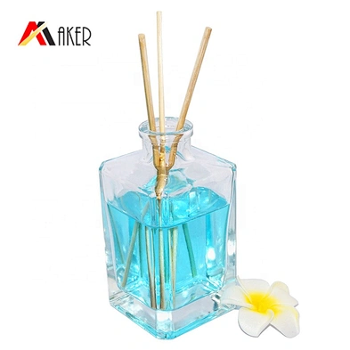 High quality empty 50ml clear square fragrance perfume reed diffuser glass bottle with screw cap