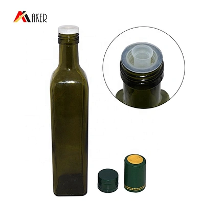Hot Sale Custom 500ml Square Shape Dark Green Glass Bottle For Olive Oil