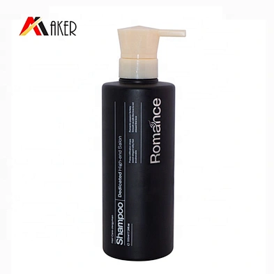 Hot selling 500 ml black PET straight round empty plastic shampoo bottle with lotion pump