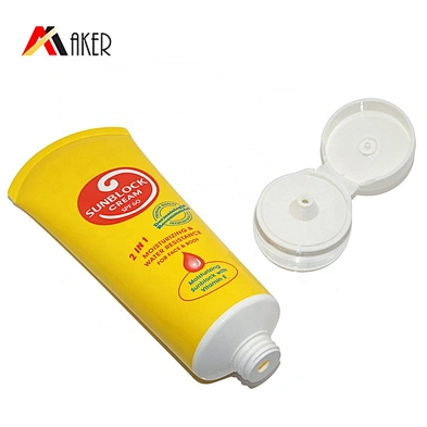 Factory price yellow color round cosmetic cream sunscreen packaging plastic tube with flip top cap