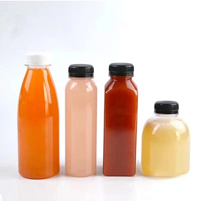 wholesale 8oz 12oz 16oz clear food grade pet square beverage plastic juice and water bottle with aluminum cap