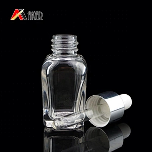 Empty square 10ml/15ml/20ml/30ml clear glass essential oil dropper bottle