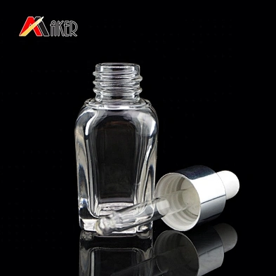 Empty square 10ml/15ml/20ml/30ml clear glass essential oil dropper bottle