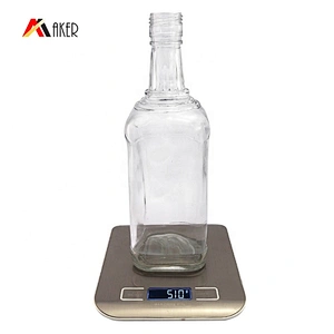 China supplier 700ml clear square liquor bottles empty glass rum vodka whisky bottle with cap