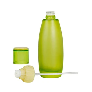 custom luxury 100ml frost green personal care bottle wood skin care packaging lotion cream glass pump bottle