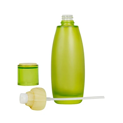 custom luxury 100ml frost green personal care bottle wood skin care packaging lotion cream glass pump bottle